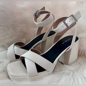 Squared chunky heel, ankle wrap wedge!  Size 10 M & NEW!! Indigo Rd WHITE!!
